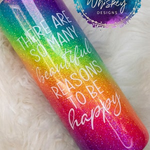 Neon Rainbow Ombre Glitter Tumbler | Rainbow Glitter Tumbler | Be Happy Glitter Tumbler |Tumbler Personalized Glitter | Personalized tumbler