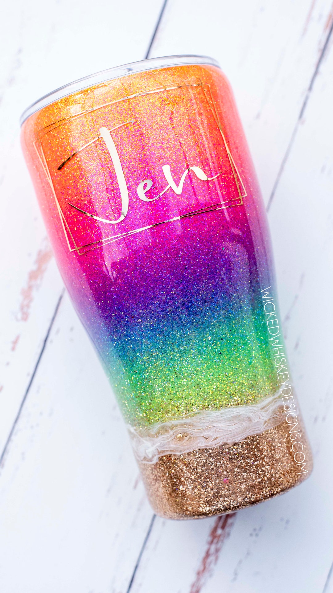Salty Ombre Glitter Tumbler Beach Glitter Tumbler Pink Orange Beach