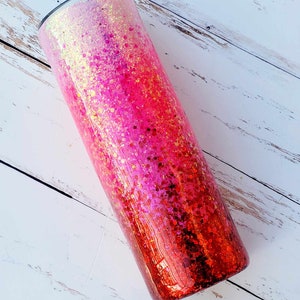 Pink Red Tumbler | Hot Pink Glitter Tumbler |  Personalized Glitter Tumbler | Glitter Tumbler Personalized | Ombre Glitter Tumbler | Custom