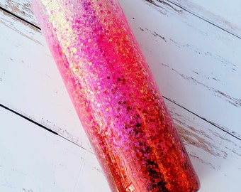 Pink Red Tumbler | Hot Pink Glitter Tumbler |  Personalized Glitter Tumbler | Glitter Tumbler Personalized | Ombre Glitter Tumbler | Custom