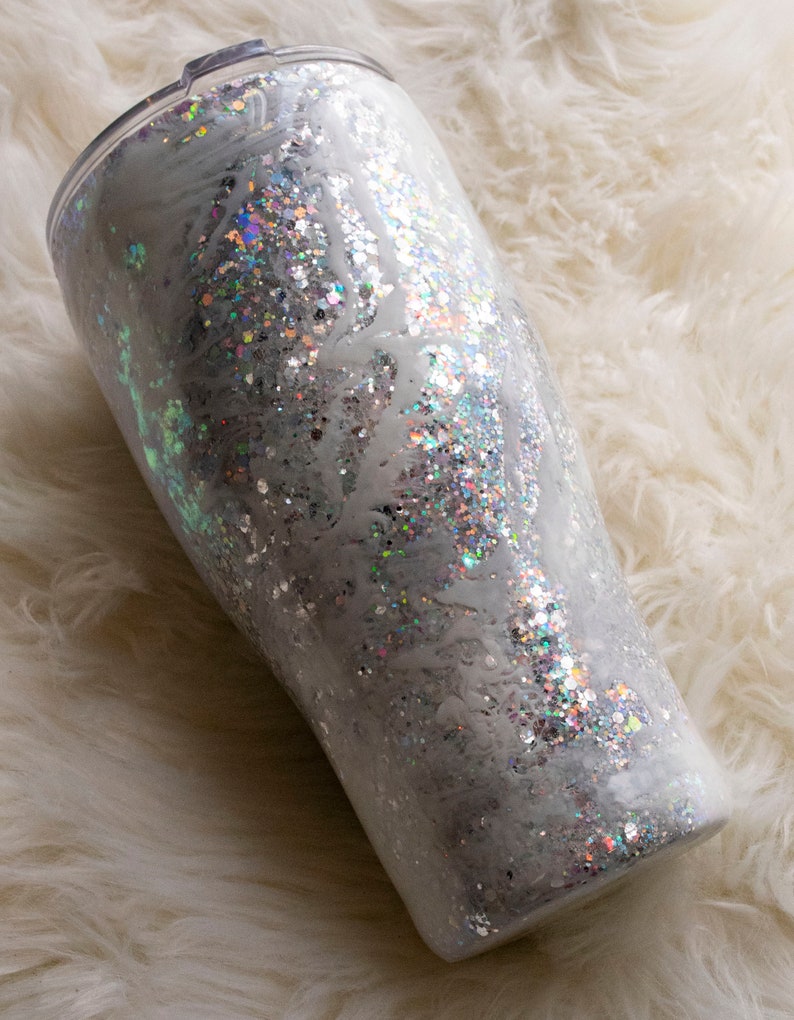 Milky Way Glitter Tumbler Silver Glitter Tumbler White Etsy