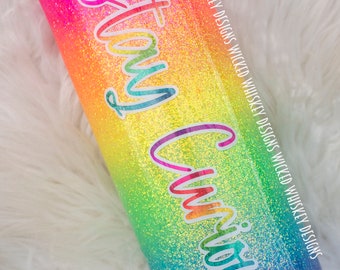 Neon Rainbow Glitter Tumbler | Rainbow Glitter Tumbler | Tumbler Personalized Glitter | Personalized glitter tumbler | Gay Pride Tumbler