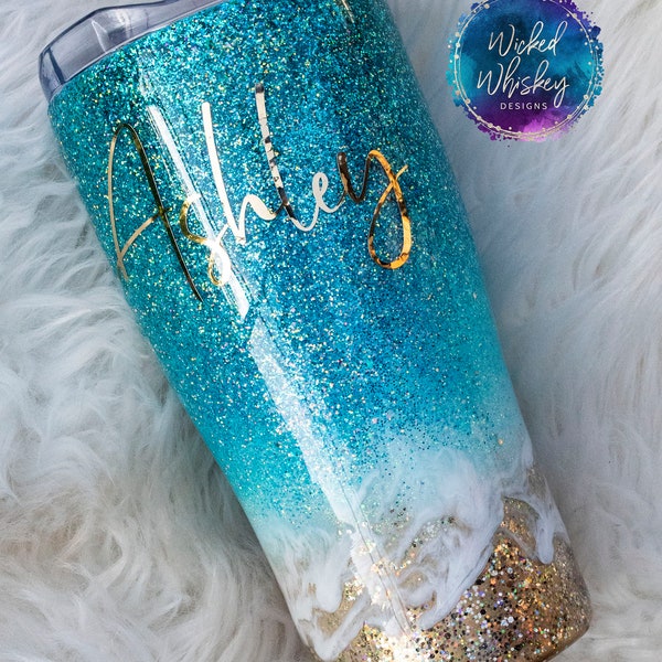 Beach Tumbler, Beach Glitter Tumbler, Beach Life Tumbler, Ombre Glitter Tumbler, Personalized Tumbler, Custom Glitter Cup, Beach Lover Gifts