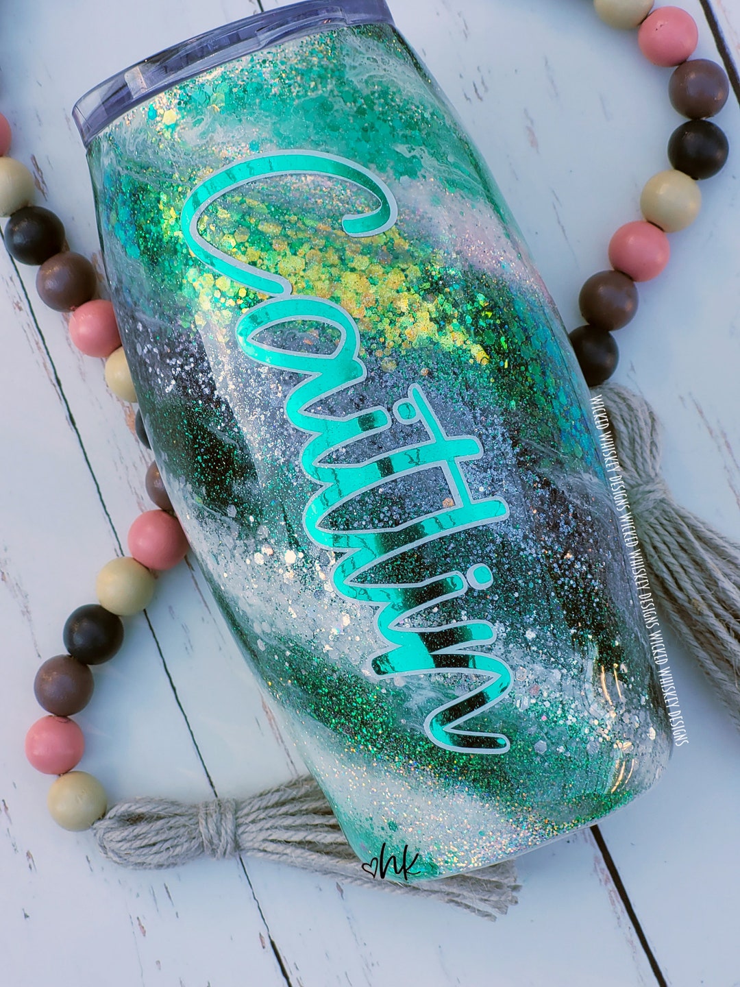 Green Glitter Tumbler Green Teal Milky Way Tumbler Dark Green Swirl