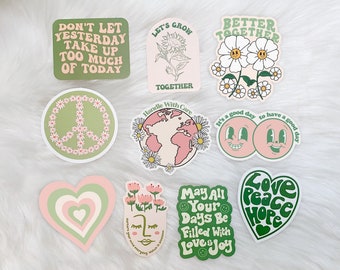 Green Sticker Pack | Laptop Hydroflask Water Bottle Decals | Danish Pastel Aesthetic Vinyl Stickers |  Positivity Quote Sticker Pack