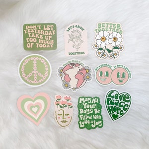 Green Sticker Pack | Laptop Hydroflask Water Bottle Decals | Danish Pastel Aesthetic Vinyl Stickers |  Positivity Quote Sticker Pack