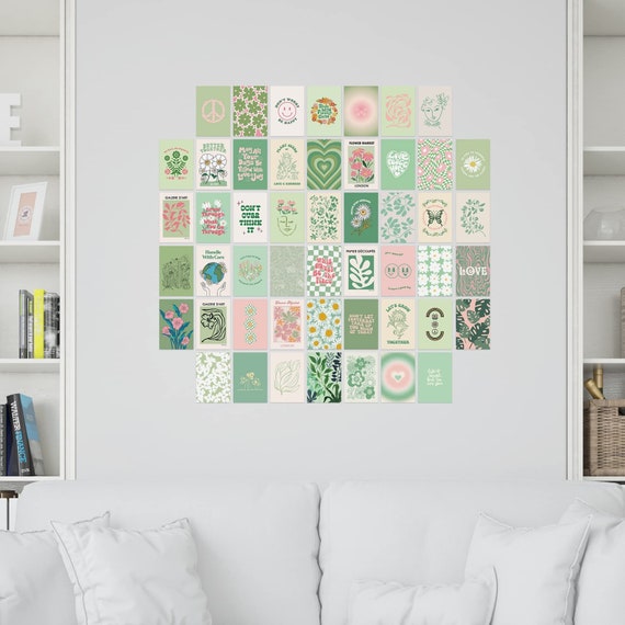 Pastel Green Aesthetic Wall Collage Kit 50 PRINTED 4x6, Gift for