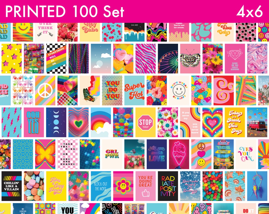 100 PRINTED 4x6 Indie Aesthetic Wall Collage Kit 4x6, Kidcore Wall Art ...
