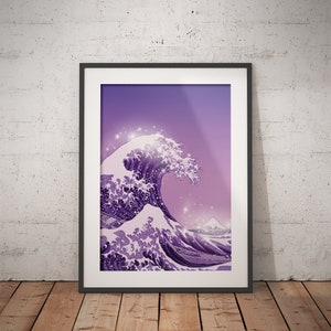 The Great Wave Poster PRINTED 12x16 inch, Purple Aesthetic Wall Art Print, Retro Poster, Purple Room Decor, Teen Wall Decor, Vintage Poster