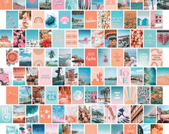 100 PRINTED 4x6 Peach Blue Aesthetic Wall Collage Kit 4x6, VSCO Photo Collage, Beach Dessert Boho Wall Art Set, Girls decor, Gift for teens