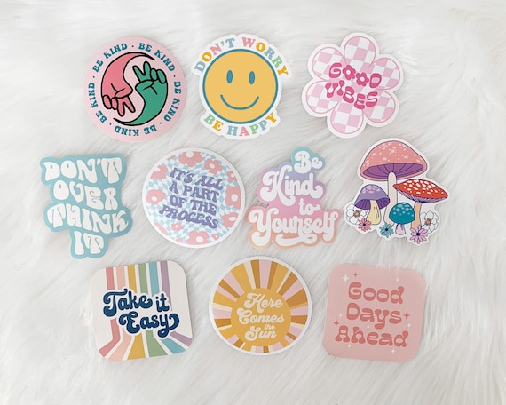 Retro Sticker Pack of 10, Cute Stickers, Positive Quote Stickers, Retro  Character Water Bottle Sticker Bundle, Cool Laptop Stickers 