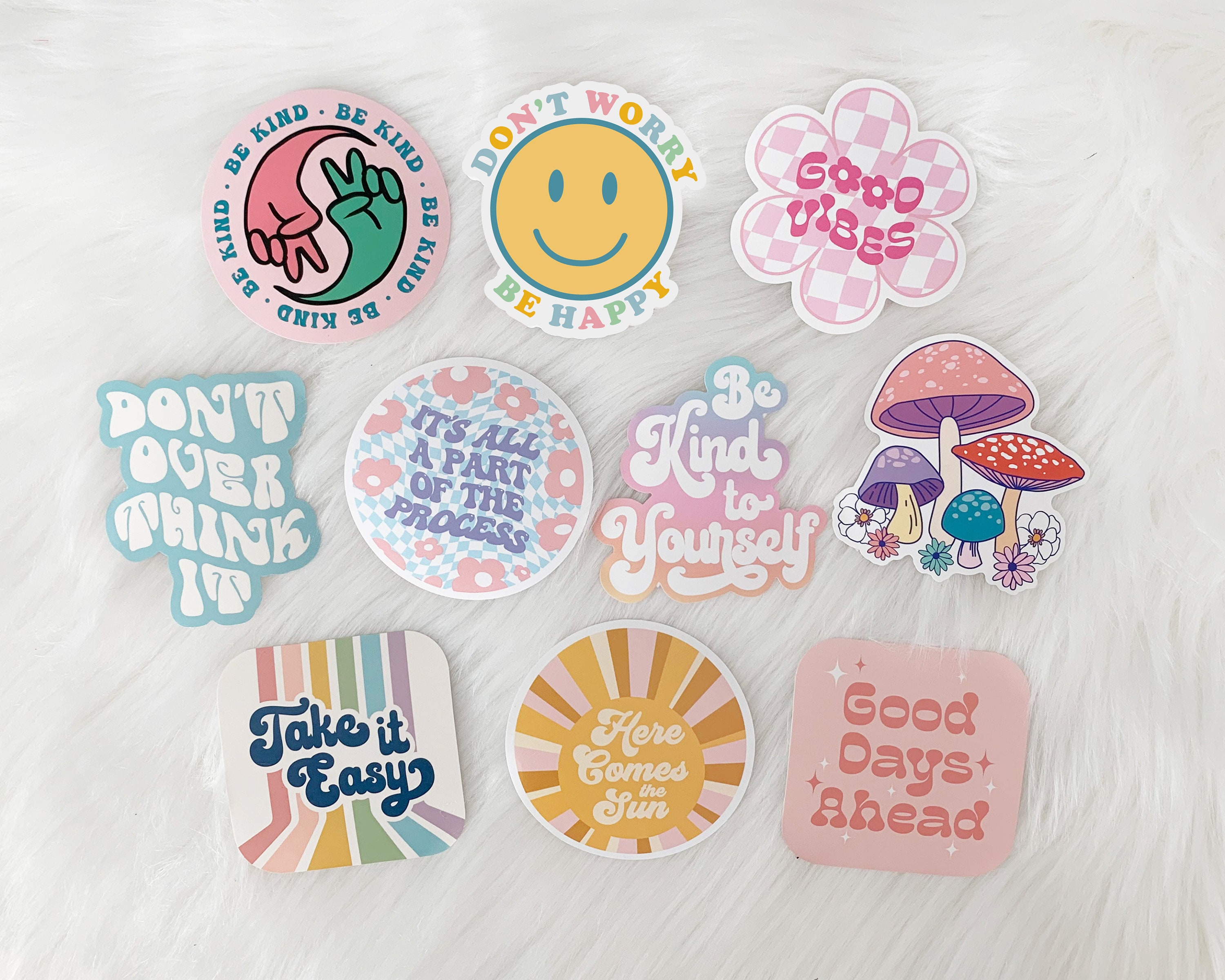 Inspirational Preppy Stickers Aesthetic Stickers 50pcs, Pink Things Stickers for Water Bottles Laptop Eikecy Danish Pastel Stickers for Kids Adults