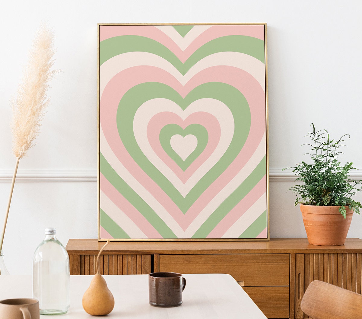 Pink Green Hearts Wall Art Print Pastel Y2K Retro Aesthetic Etsy