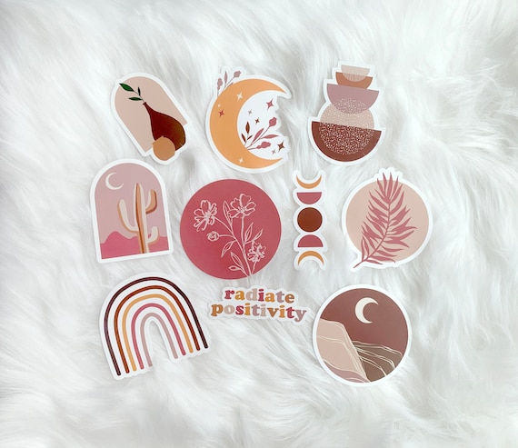 Boho Aesthetic Stickers 10 Pack Laptop Hydroflask Water Bottle Vinyl Decals  Celestial Moon Neutral Beige Positivity Sticker Pack 