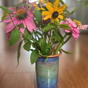 Handmade, Unique, Blue, Green, Flower Vase