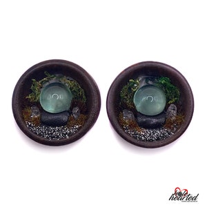 25mm Handmade No. 671 Crystal Balls and Quartz Pair Bamboo Wood Double Flare Ear Tunnels Plugs Gauges Stretchers
