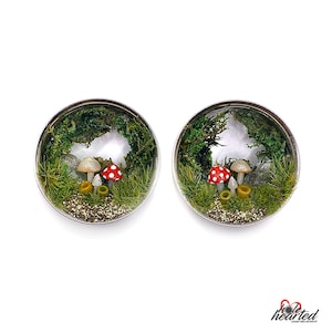 25mm Handmade No. 706 Mushroom Forest And Quartz Pair Steel Double Flare Ear Tunnel Stretcher Plug Gauge