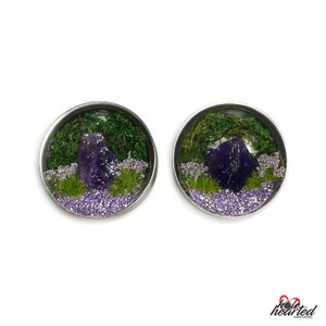 24mm Handmade No. 575 Amethyst Crystal Pair Steel Double Flare Ear Tunnels Plugs Gauges Stretchers