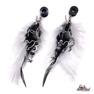 6mm-25mm Handmade No. 718 Unicorn Skeleton Black Coloured Steel Pair Screw Fit Dangle Ear Tunnels Plugs Gauges Stretchers