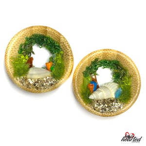 28mm Handmade No. 446 Shells Apatite and Carnelian Pair Bamboo Wood Double Flare Ear Tunnels Plugs Gauges Stretchers