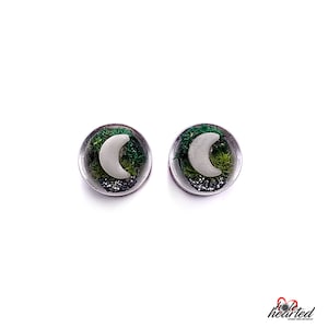 8mm Handmade No. 676 Glow in the Dark Moons Pair Steel Double Flare Ear Tunnel Stretcher Plug Gauge
