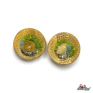 12mm Handmade No. 429 Shells and Apatite Pair Bamboo Wood Double Flare Ear Tunnels Plugs Gauges Stretchers