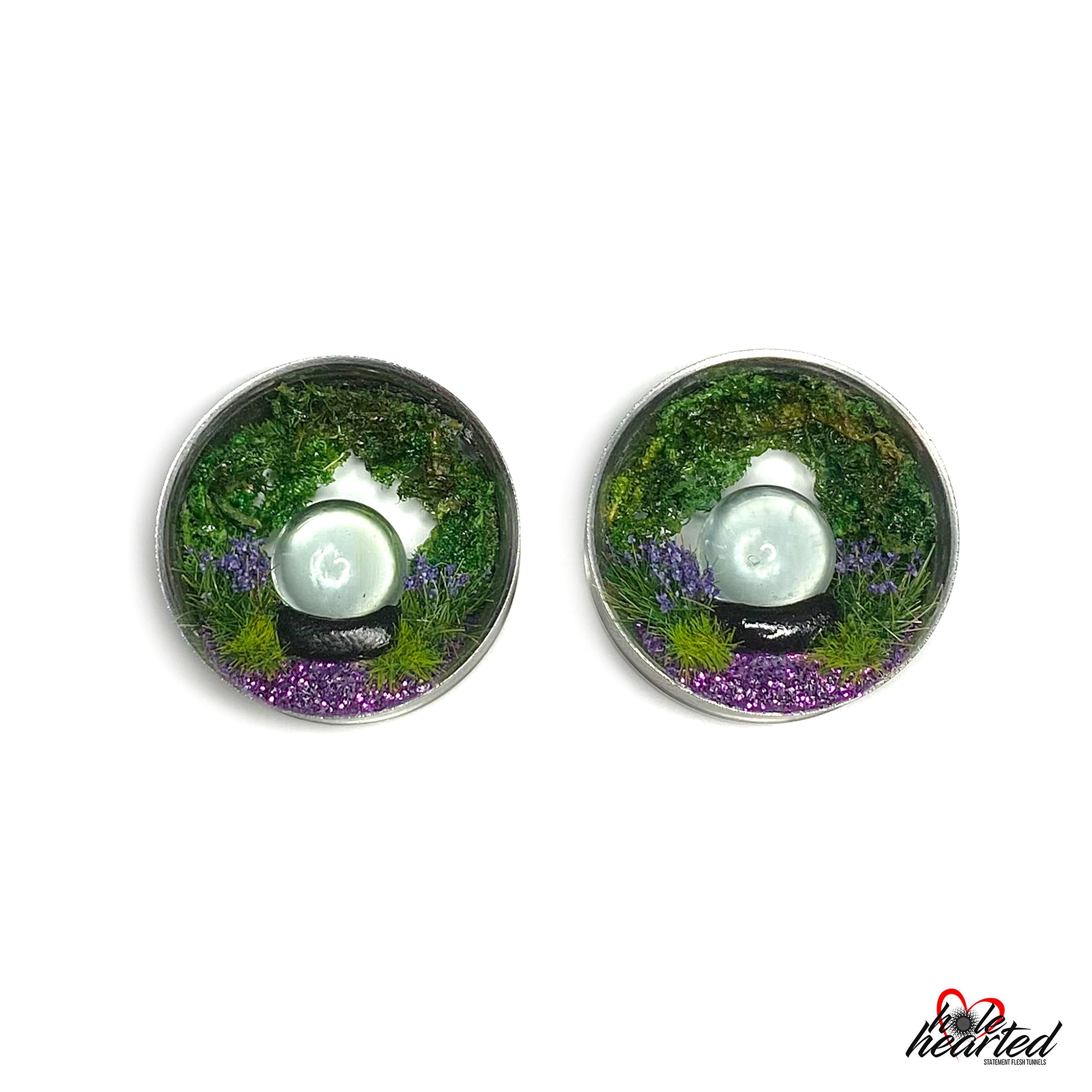25mm Handmade No. 579 Crystal Ball Pair Steel Double Flare Ear Tunnels Plugs Gauges Stretchers