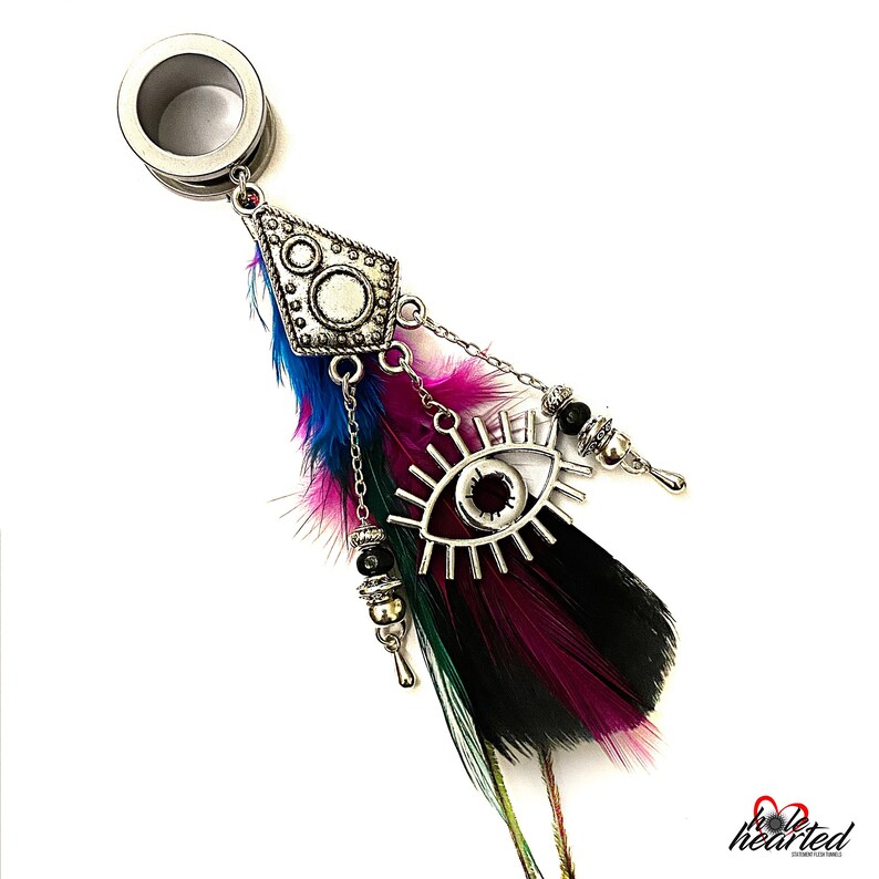 359 All Seeing Eye Steel Single Screw Fit Dangle Ear Tunnel Gauge Stretcher 14mm Handmade No