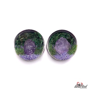 20mm Handmade No. 691 Amethyst Crystal Shards Pair Steel Double Flare Ear Tunnel Stretcher Plug Gauge