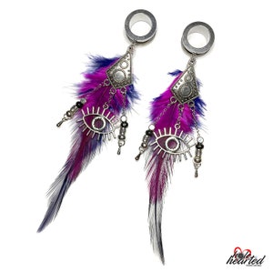 6mm-30mm Handmade No. 359 All Seeing Eye Steel Pair Screw Fit Dangle Ear Tunnels Plugs Gauges Stretchers