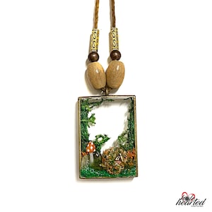 Steel and Hemp No. 461 Bee Toadstool and Carnelian Terrarium Necklace