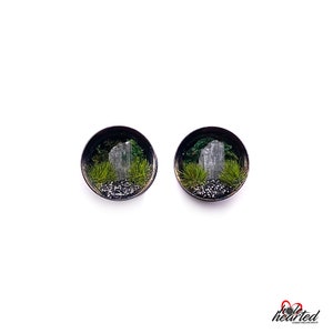 10mm Handmade No. 682 Selenite Crystal Shards Pair Black Steel Double Flare Ear Tunnel Stretcher Plug Gauge