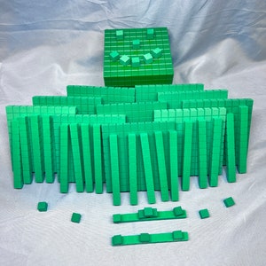 Set Of Hand2Mind Green Foam Rods Flats Units Counting Block 1, 10, 100, 1000 New