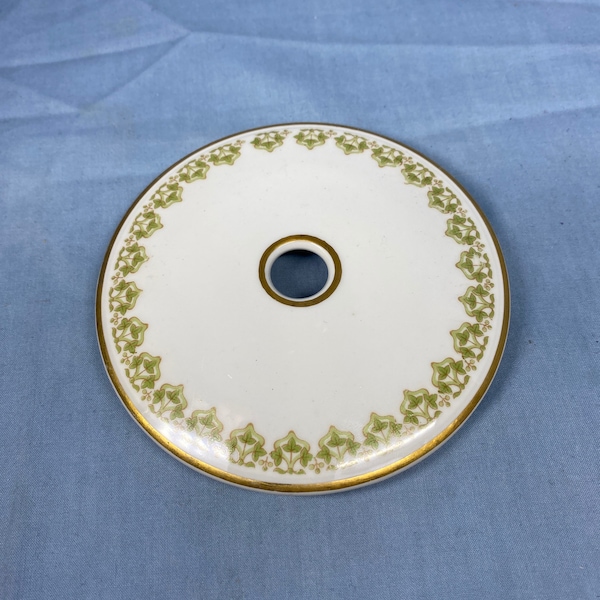 Charles Field Haviland Gerard Dufraisseix and Abbot Porcelain Limoges France Hair Receiver Lid Only Head 145 3 Green Leaf Gold Trim