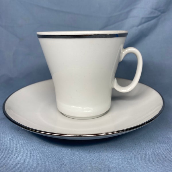 Eschenbach W749 Bavaria Porcelain Cup and Saucer Coupe Shape Platinum Trim