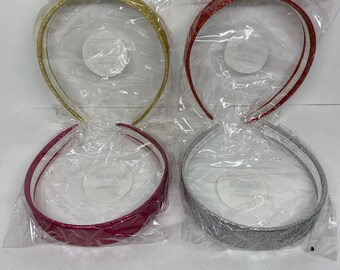 4 Unopened Glittered Headbands In Gold Red Pink Silver