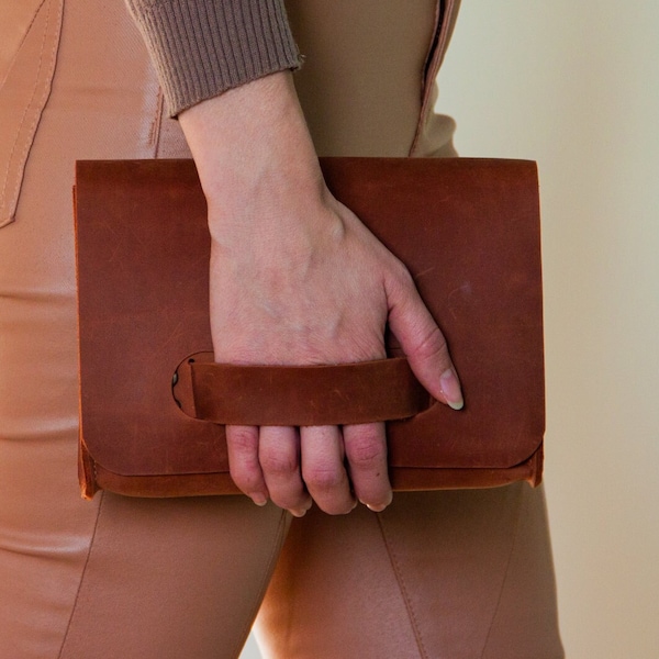 Leather clutch bag woman, Large clutch bag, Cognac clutch, Womens clutch bag, Womens clutch purse, Wristlet clutch purse, Custom clutch bag