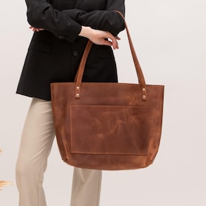 Large leather tote bags for women, Laptop tote bag women, Leather work tote women, Large work bag for women, Brown leather tote bag
