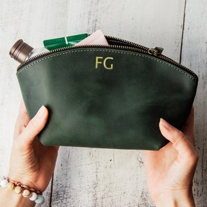 Personalisierte Leder-Make-up-Tasche, personalisierte Kosmetiktasche, Leder-Make-up-Tasche für Frauen, Geschenk zum 3.