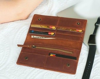 Thin wallet women, Long wallet women, Leather wallet women's handmade, Engraved wallet women, Monogrammed wallet for women