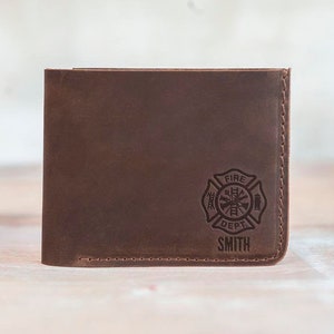 Cartera de cuero personalizada, cartera de bombero, regalo del día del padre de cuero, cartera de cuero genuino, regalo del día del padre para el marido