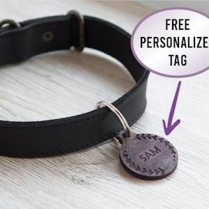 Leather dog collar with tag, Leather dog collar with name, Leather dog collar with buckle, Custom dog collar, Puppy collar personalized