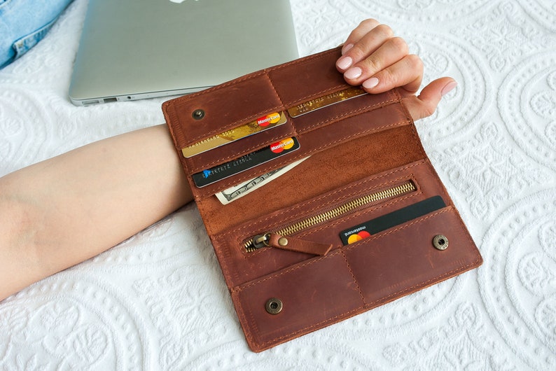 Personalized wallet,Leather wallet,Long wallet,Bifold wallet,Wallets for women,Minimalist wallet,Slim leather wallet,Engraved wallet image 1