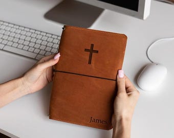Leather prayer journal refillable, Custom prayer notebook, Christian gifts for men, Personalized religious journal cover, Religious gifts