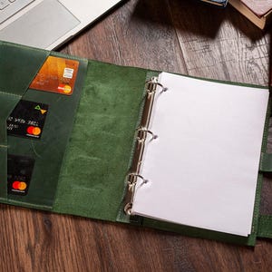 Leather 3 ring notebook, Leather 3 ring binder cover, Green binder, 3 ring planner cover, A5 3 ring leather binder, A4 3 ring binder