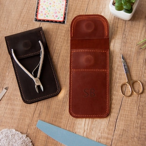 Skórzane etui na pęsetę, etui na narzędzia do manicure, spersonalizowane etui do manicure, skórzane etui na manicure, skórzane etui na nożyczki, etui na obcinacz do paznokci