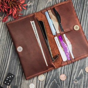 Cartera larga personalizada, Cartera larga de piel, Cartera de piel mujer, Cartera abrigo, Cartera grabada mujer