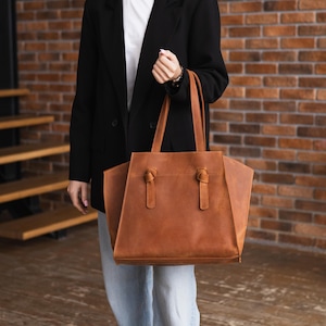 Leather Tote Bag No Zipper, Custom Leather Shoulder Bag, Everyday Tote, Minimalist Handbag, Personalized Gift for Her