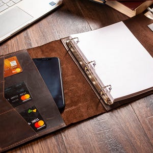 Diario de cuero recargable, cubierta de carpeta de cuero, carpeta de cuero de 3 anillas, carpeta de cuero de tres anillas