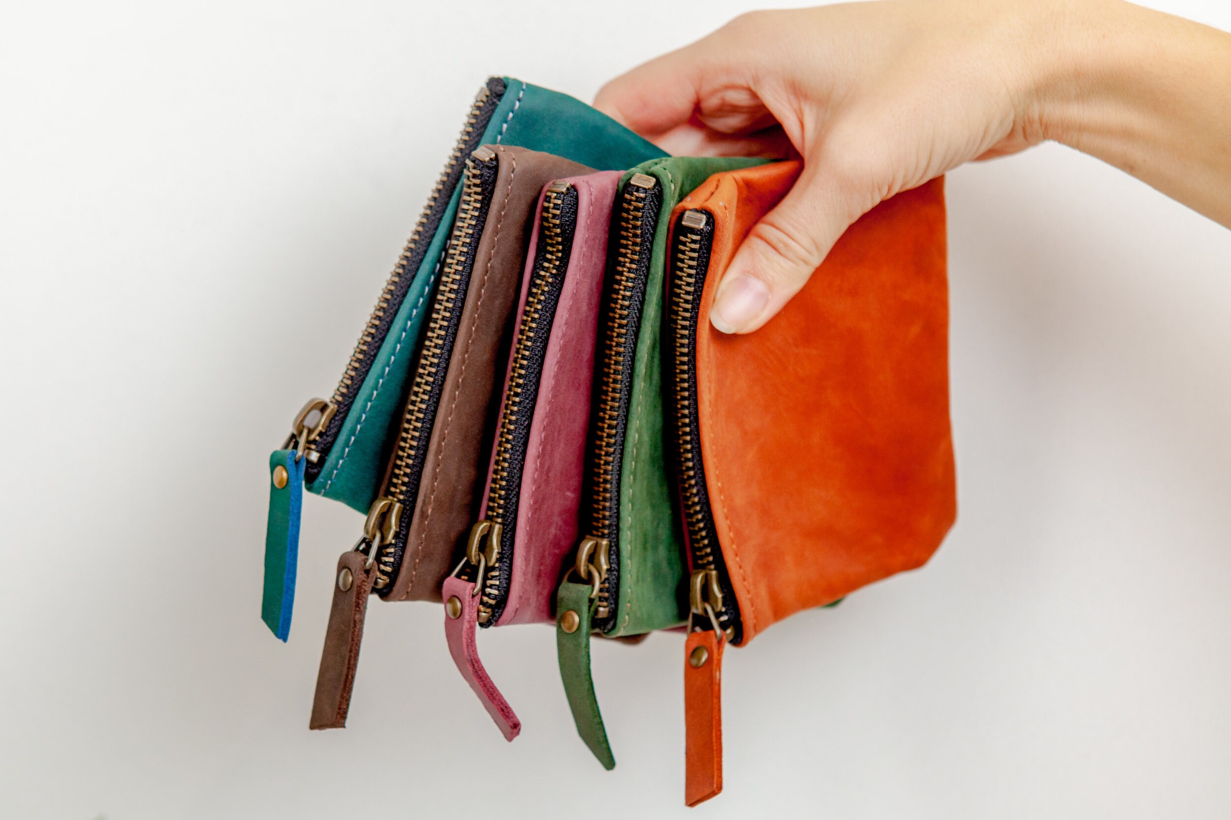 Leather Coin Pouch With Zipper, Leather Flat Pouch, Custom